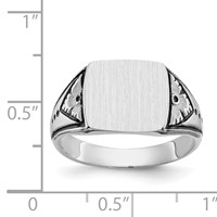 14K White Gold 11.5x 11.0mm Rectangle Closed Back Antiqued Mens Signet Ring view 2