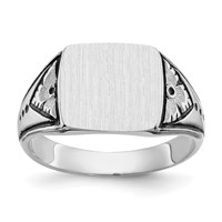14K White Gold 11.5x 11.0mm Rectangle Closed Back Antiqued Mens Signet Ring view 1