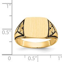 14K Yellow Gold 11.5x 11.0mm Square Closed Back Antiqued Signet Ring view 3
