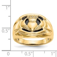 14K Yellow Gold Mens AA Diamond and Onyx Claddagh Ring view 3
