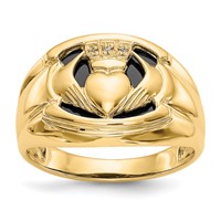 14K Yellow Gold Mens AA Diamond and Onyx Claddagh Ring view 1