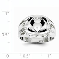 14K White Gold Mens AA Diamond and Onyx Claddagh Ring view 3