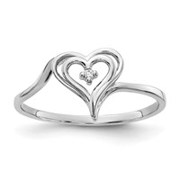 14K White Gold Polished VS Diamond Heart Ring view 1