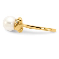 14K 7mm Yellow Gold White Freshwater Cultured Pearl and 0.05 Carat AA Diamond Ring view 3