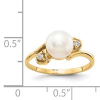 14K 7mm Yellow Gold White Freshwater Cultured Pearl and 0.05 Carat AA Diamond Ring view 5