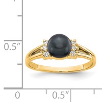 14K 6mm Yellow Gold Black Freshwater Cultured Pearl and 0.07 Carat a Diamond Ring view 2