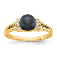 14K 6mm Yellow Gold Black Freshwater Cultured Pearl and 0.07 Carat a Diamond Ring view 1
