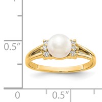 14K 6mm Yellow Gold White Freshwater Cultured Pearl and 0.07 Carat VS Diamond Ring view 2