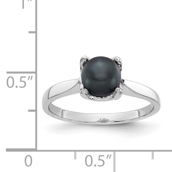 14k White Gold 6mm Black Freshwater Cultured Pearl Ring