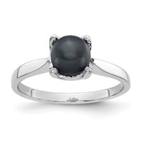14K White Gold 6mm Black Freshwater Cultured Pearl Ring view 1