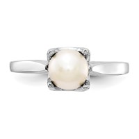 14K White Gold 6mm White Freshwater Cultured Pearl Ring view 4