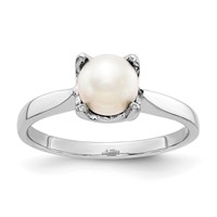 14K White Gold 6mm White Freshwater Cultured Pearl Ring view 1