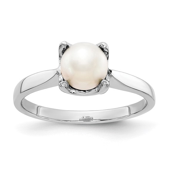 14k White Gold 6mm White Freshwater Cultured Pearl Ring
