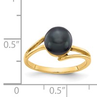 14K 7.5mm Yellow Gold Black Freshwater Cultured Pearl Ring view 2