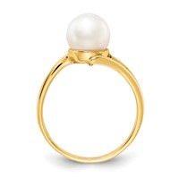 14K 7.5mm Yellow Gold White Freshwater Cultured Pearl Ring view 2