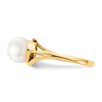 14K 7.5mm Yellow Gold White Freshwater Cultured Pearl Ring view 3