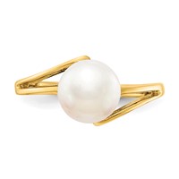 14K 7.5mm Yellow Gold White Freshwater Cultured Pearl Ring view 4