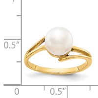14K 7.5mm Yellow Gold White Freshwater Cultured Pearl Ring view 5