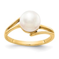 14K 7.5mm Yellow Gold White Freshwater Cultured Pearl Ring view 1