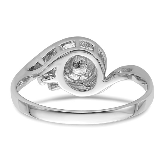 14k White Gold Holds 6mm Pearl and 3-1.5mm Stones Ring Mounting