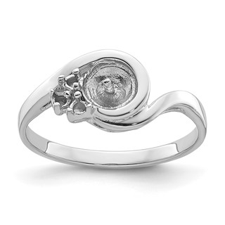 14k White Gold Holds 6mm Pearl and 3-1.5mm Stones Ring Mounting