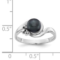 14K White Gold 6mm Black Freshwater Cultured Pearl and 0.05 Carat AA Diamond Ring view 2