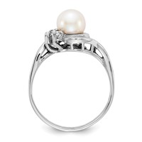 14K White Gold 6mm White Freshwater Cultured Pearl and 0.05 Carat VS Diamond Ring view 2