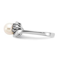 14K White Gold 6mm White Freshwater Cultured Pearl and 0.05 Carat VS Diamond Ring view 3
