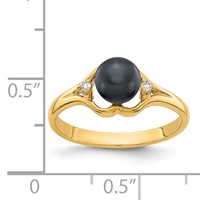 14K 6mm Black Freshwater Cultured Pearl and AA Diamond Ring view 2
