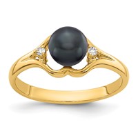 14K 6mm Black Freshwater Cultured Pearl and AA Diamond Ring view 1