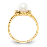 14K 6mm Yellow Gold White Freshwater Cultured Pearl and Aaa Diamond Ring view 2