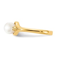 14K 6mm Yellow Gold White Freshwater Cultured Pearl and Aaa Diamond Ring view 3