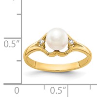 14K 6mm Yellow Gold White Freshwater Cultured Pearl and Aaa Diamond Ring view 5