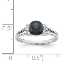 14K White Gold 6mm Black Freshwater Cultured Pearl and 0.07 Carat AA Diamond Ring view 2