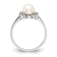14K White Gold 6mm White Freshwater Cultured Pearl and 0.07 Carat VS Diamond Ring view 2