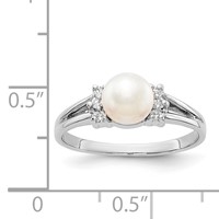 14K White Gold 6mm White Freshwater Cultured Pearl and 0.07 Carat VS Diamond Ring view 5