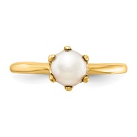 14K 5.5mm Yellow Gold White Freshwater Cultured Pearl Ring view 4