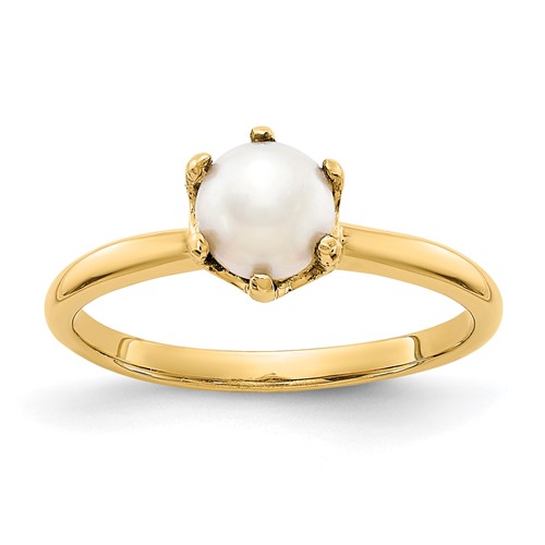 14K 5.5mm Yellow Gold White Freshwater Cultured Pearl Ring
