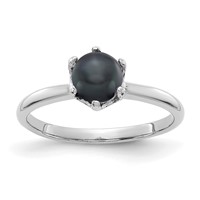 14K White Gold 5.5mm Black Freshwater Cultured Pearl Ring view 1
