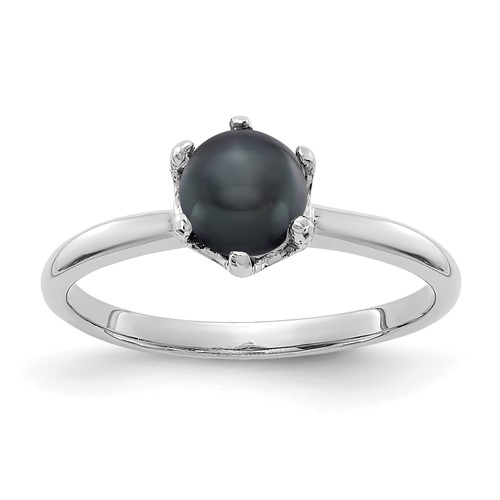 14K White Gold 5.5mm Black Freshwater Cultured Pearl Ring