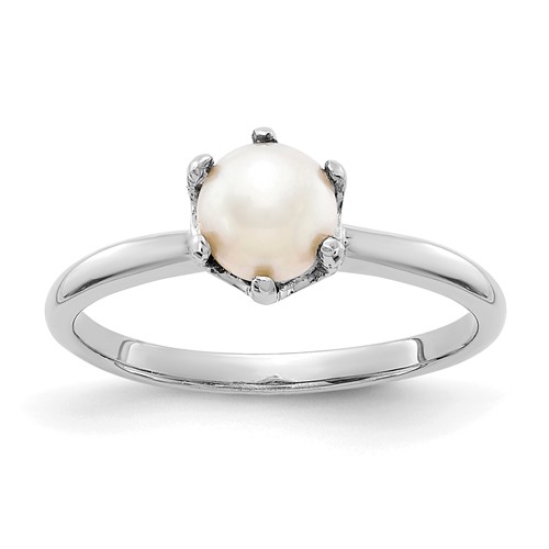 14K White Gold 5.5mm White Freshwater Cultured Pearl Ring