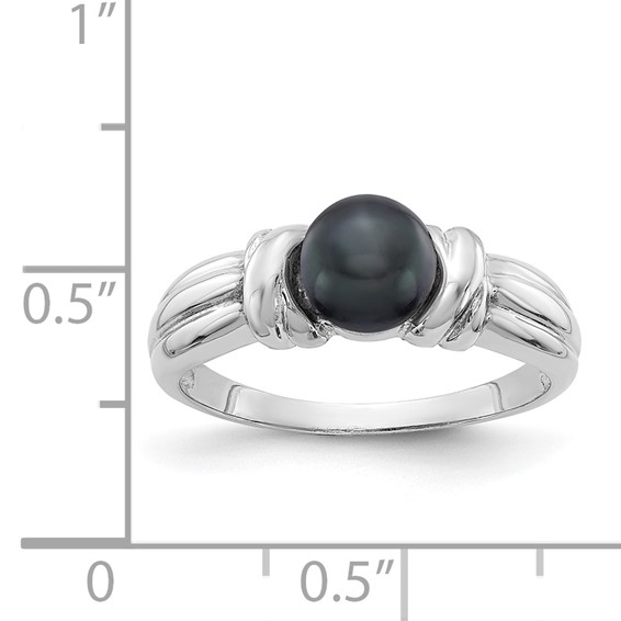 14k White Gold 6mm Black Freshwater Cultured Pearl Ring