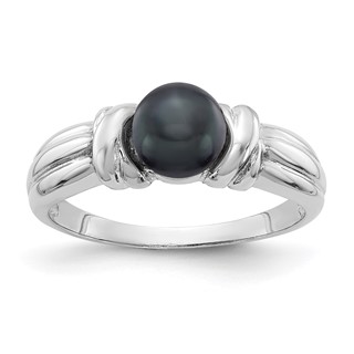 14k White Gold 6mm Black Freshwater Cultured Pearl Ring