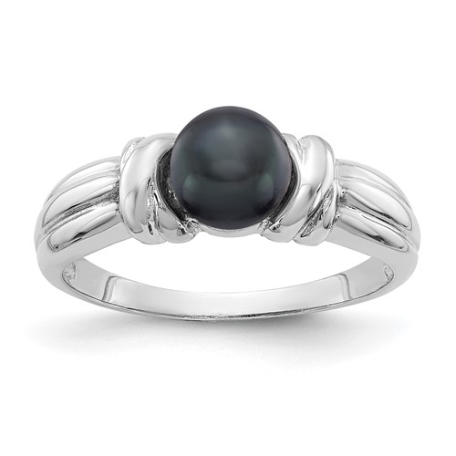 14K White Gold 6mm Black Freshwater Cultured Pearl Ring