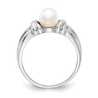 14K White Gold 6mm White Freshwater Cultured Pearl Ring view 2