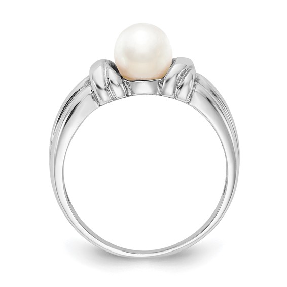 14k White Gold 6mm White Freshwater Cultured Pearl Ring