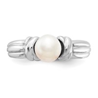 14K White Gold 6mm White Freshwater Cultured Pearl Ring view 4