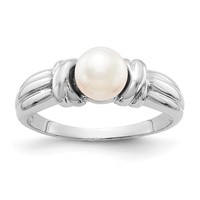 14K White Gold 6mm White Freshwater Cultured Pearl Ring view 1