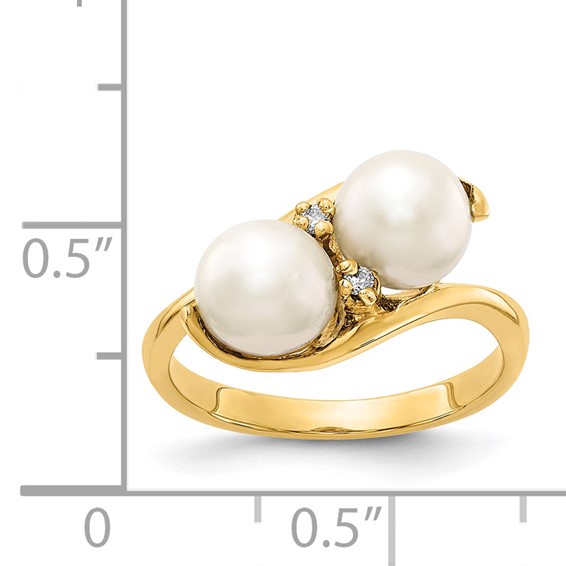 Gold Polished Freshwater Pearl and Diamond Rings