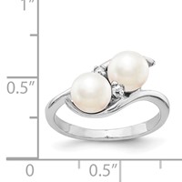 14K White Gold 6mm Black Freshwater Cultured Two-Pearl and Aaa Diamond Ring view 2